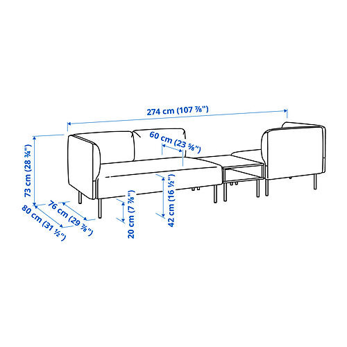 LILLEHEM, 3 seats module sofa with side table. 5 of 6 open dialog
