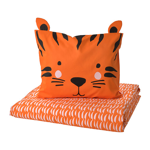 Ropa de cama para niños con temática de tigre: funda nórdica naranja con un divertido diseño de cara de tigre. Confeccionado en una suave mezcla de algodón y viscosa.