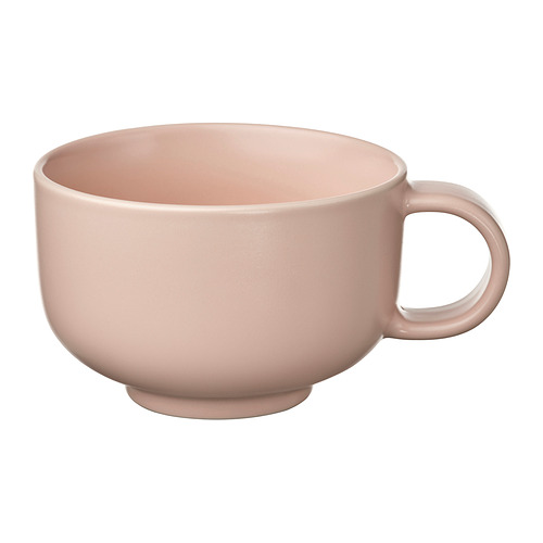 Una sola taza, redonda de color rosa claro con asa, conocida como BLOMVECKLARE.