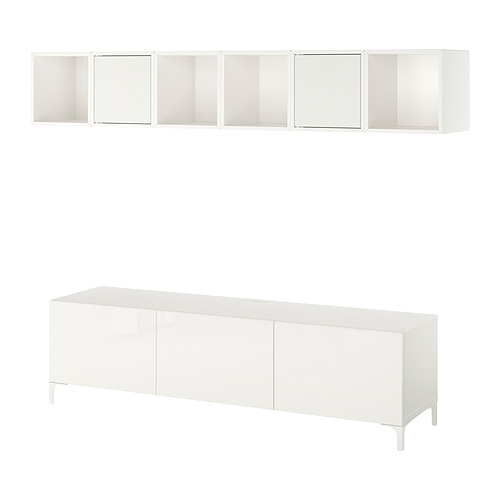 Mueble de TV moderno blanco BESTÅ con armarios y estantes.