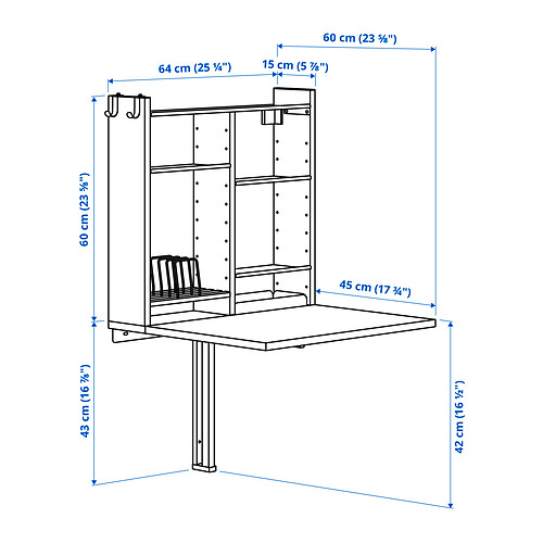 NORBERG, mesa plegable pared con almacenaje. 12 de 13 open dialog