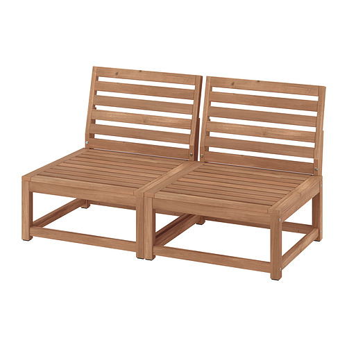 Conjunto de muebles de exterior NÄMMARÖ en madera de acacia marrón claro, diseño moderno con asientos y respaldos de láminas.