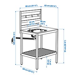Measurement Illustration - NÄMMARÖ kitchen with sink unit, outdoor