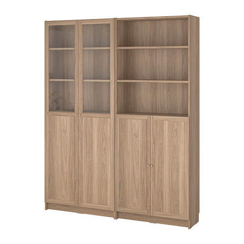 Estantería BILLY: marrón claro, de madera, rectangular, multipuerta, estanterías abiertas.