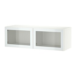 BESTÅ, Wall-display cabinet with doors, White / Glassvik white-light green clear glass