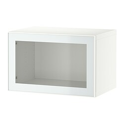BESTÅ, Wall-mounted cabinet with door, White / Glassvik white-light green clear glass