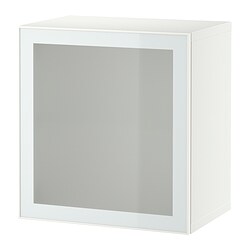 BESTÅ, estantería pared con puerta, Blanco / Glassvik blanco-verde claro vidrio esmerilado