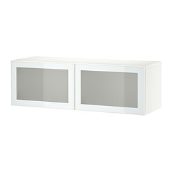 BESTÅ, Wall-display cabinet with doors, White / Glassvik white-light green frosted glass