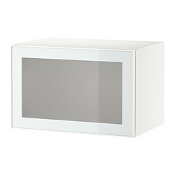 BESTÅ, Wall-mounted cabinet with door, White / Glassvik white-light green frosted glass