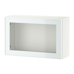BESTÅ, estantería pared con puerta, Blanco / Glassvik blanco-verde claro vidrio incoloro