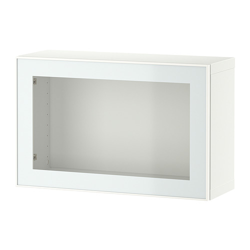 Un armario blanco BESTÅ con una puerta de cristal. Es rectangular, moderno y tiene un diseño minimalista.