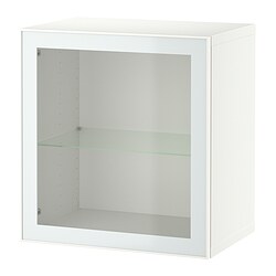 BESTÅ, estantería pared con puerta, Blanco / Glassvik blanco-verde claro vidrio incoloro