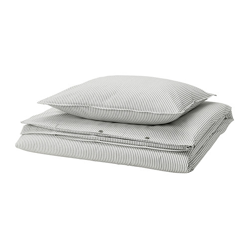 Ropa de cama Brianne SOLFIBBLA, rayas grises, 100% algodón, rectangular, doblada.