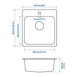Measurement Illustration - LÅNGUDDEN single bowl top mount sink