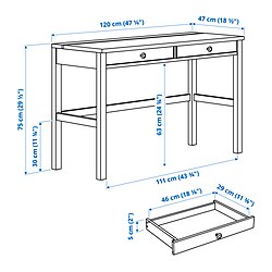 Ilustración de medidas - HEMNES escritorio con 2 cajones