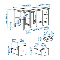 Ilustración de medidas - HEMNES escritorio
