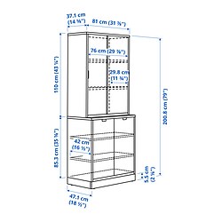 Ilustración de medidas - TONSTAD armario con puertas corredizas