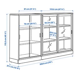 Ilustración de medidas - TONSTAD vitrina con puertas corredizas
