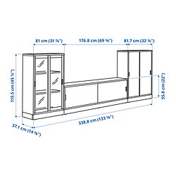 Ilustración de medidas - TONSTAD banco para TV con puertas corredizas