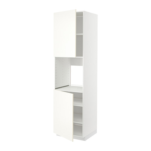 Un mueble de cocina METOD blanco con estantes ajustables, puertas con bisagras a la izquierda y un estante ventilado.