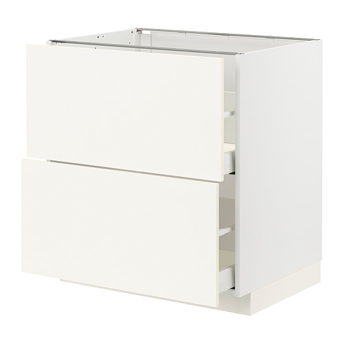 Un mueble de cocina METOD blanco con cajones lisos. Tiene un diseño elegante y una construcción robusta para el almacenamiento en la cocina.