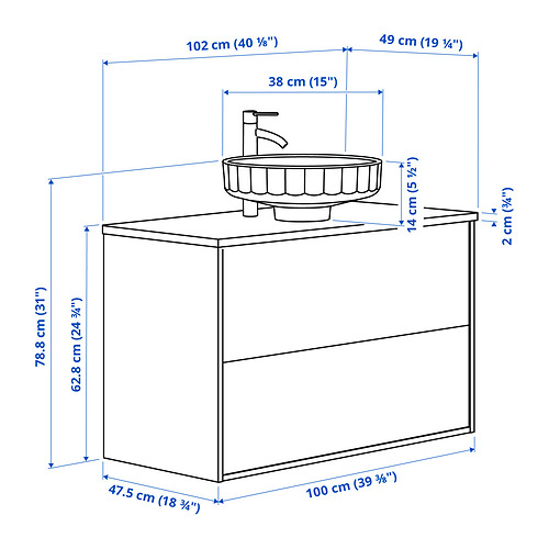 ÄNGSJÖN / LERSJÖN, Bathroom vanity with sink & faucet. 8 of 8 open dialog