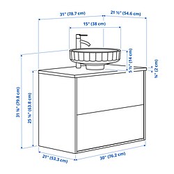 Ilustración de medidas - ÄNGSJÖN/LERSJÖN armario+cajones/lavamanos/llave