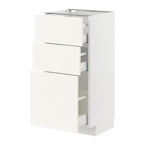 Mueble de cocina METOD blanco con tres cajones, diseño elegante.