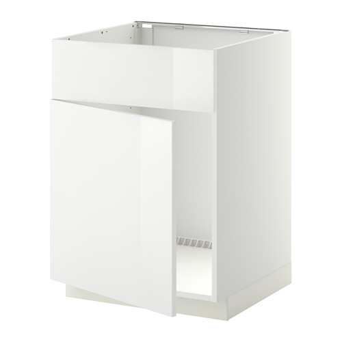 Mueble de cocina blanco de alto brillo, rectangular con secciones superior e inferior abiertas.