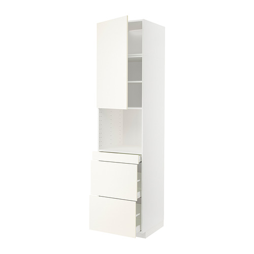 Mueble de cocina blanco Metod de Ikea con cajones y estantes.