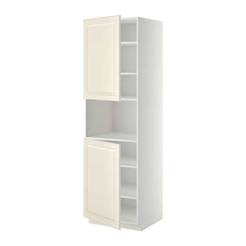 Mueble de cocina METOD blanco roto, alto con 2 puertas, 3 estantes, bordes biselados, estructura robusta, estantes ajustables.