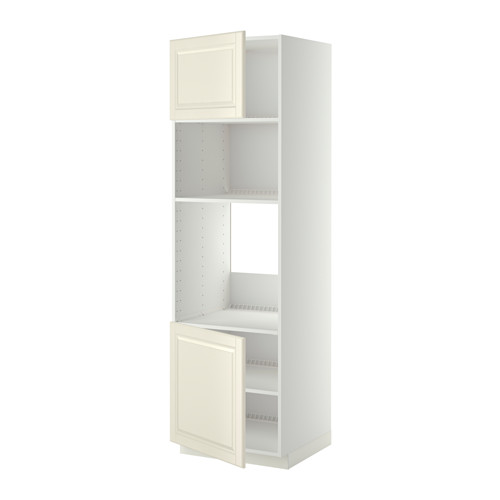 Mueble de cocina METOD blanco con puertas en color blanquecino, tres estantes, bordes biselados.