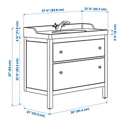 Measurement Illustration - HEMNES/RUTSJÖN Bathroom vanity with sink & faucet