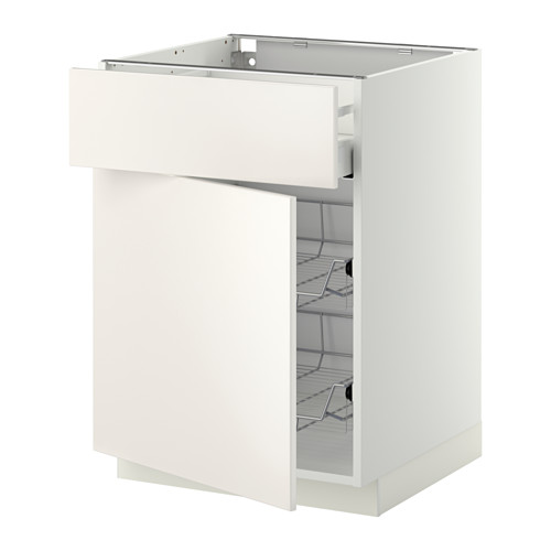 Mueble de cocina METOD blanco con cajón de cesta de alambre extraíble, diseño elegante.