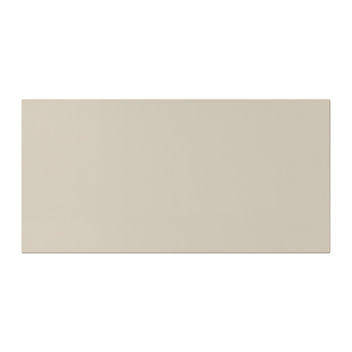 Un mueble de cocina HAVSTORP rectangular de color beige con superficies lisas de tablero de fibra lacadas, que ofrece un diseño moderno y neutro.