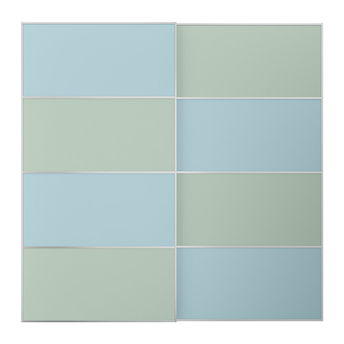Armario MEHAMN: 2 puertas azules, 2 puertas beige, rieles de aluminio