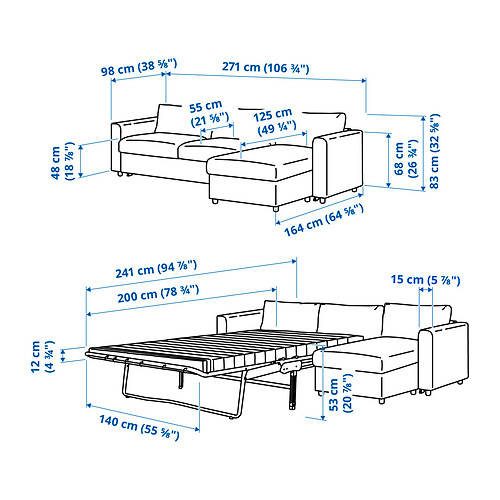 VIMLE, 3-seat sofa bed with chaise longue. 12 of 12 open dialog