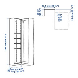 Measurement Illustration - PAX add-on corner unit with 4 shelves