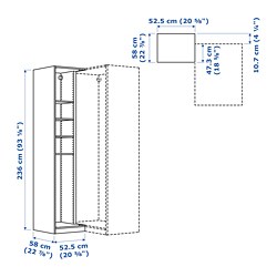 Measurement Illustration - PAX add-on corner unit with 4 shelves