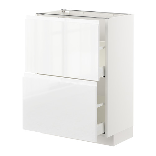 Mueble de cocina METOD blanco de alto brillo con tiradores integrados.