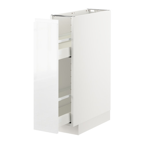 Un mueble de cocina METOD blanco de ikea con un diseño moderno, abierto para mostrar los compartimentos interiores.