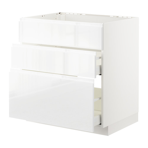 Un mueble de cocina METOD blanco con cajones lisos y un diseño elegante y moderno.