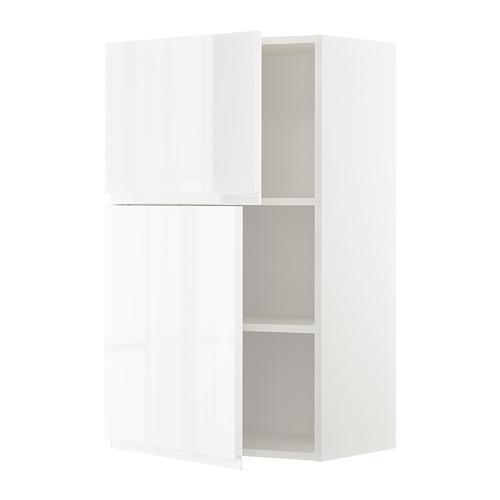 Mueble de pared METOD blanco con alto brillo, estante ajustable, diseño moderno.