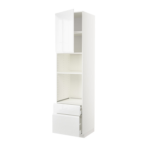 Mueble de cocina METOD blanco, acabado brillante, tres estantes, tiradores integrados.