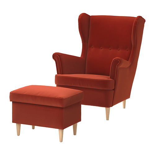 STRANDMON, wing chair with ottoman. 1 of 8 open dialog