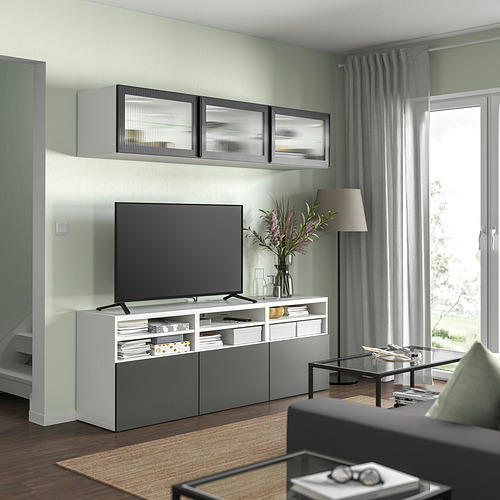 BESTÅ, combinación almacenaje TV con guía para gaveta, apertura a presión. 7 de 8 open dialog