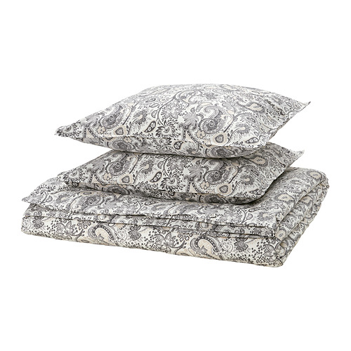 Juego de cama RODGERSIA, estampado paisley negro/blanco, rectangular, algodón/viscosa, doblado cuidadosamente.