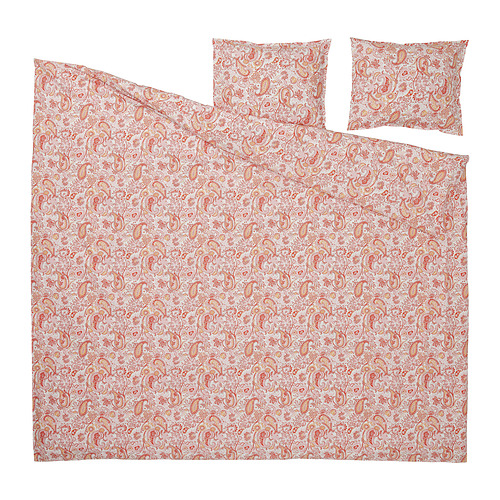 Juego de cama paisley naranja, crema. Algodón-viscosa, incluye edredón, plano, sábanas bajeras, 2 fundas de almohada. Elegante y cómodo.