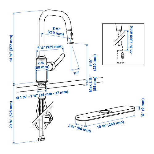 TAKSJÖN, pull out kitchen faucet with spray. 6 of 7 open dialog