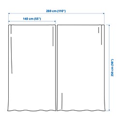 Measurement Illustration - LENDA curtains with tie-backs, 1 pair